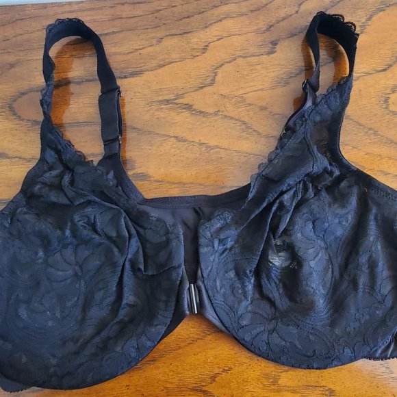 NWT Glamorise Wonderwire Front Close Bra Black Lace - Picture 3 of 5